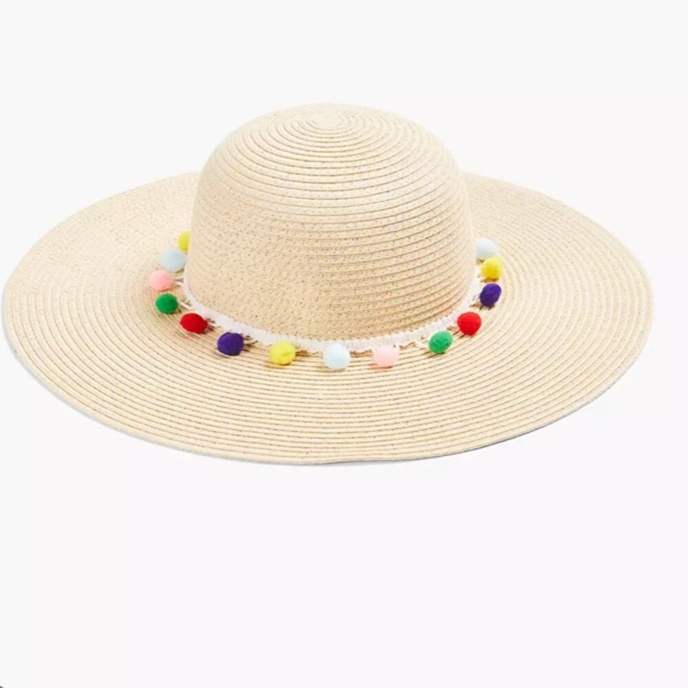 Lane Bryant Pom Poms Floppy Straw Hat
